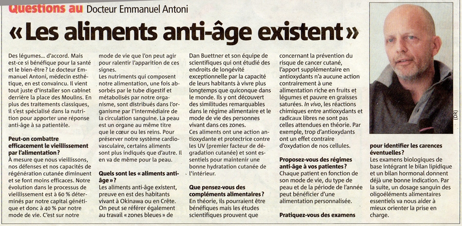 Le Dr Antoni interviewé par Monaco Matin à propos des aliments anti-âge